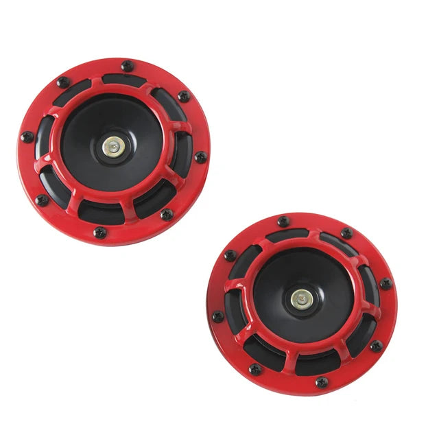 2Pcs/Set Red Hella Super Loud Compact Electric Blast Tone Air Horn Kit 12V 115DB Car Disc Horn for Motorcycle Car Accessories