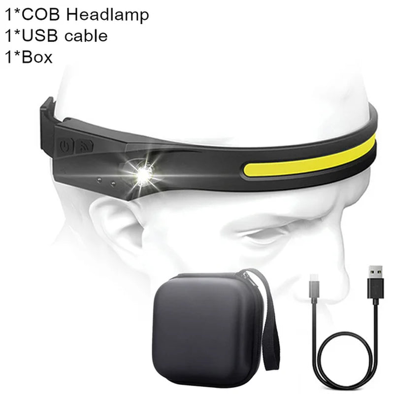 LED Sensor Headlamp USB Rechargeable Headlight Led Head Torch Work Light with Built-In Battery Camping Search Fishing Lantern