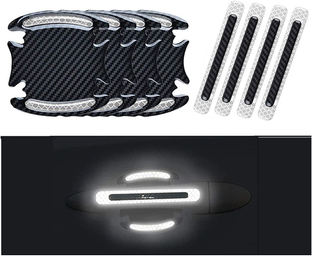 3D Car Reflective Sticker Door Handle Door Bowl Protection Guards Trim Stickers Universal Reflective Warning anti Collision Scratches Protector (8Pcs Silver)