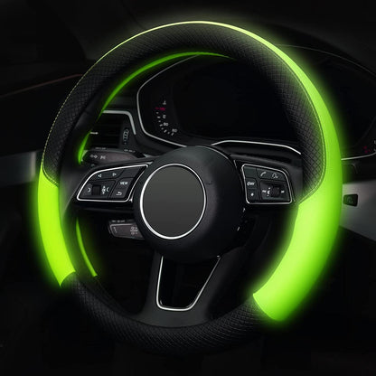 Luminous Green Noctilucent Steering Wheel Cover, Universal 15 Inch, Microfiber Leather,Anti-Slip, Odorless, Glow at Night