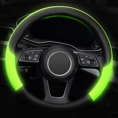 Luminous Green Noctilucent Steering Wheel Cover, Universal 15 Inch, Microfiber Leather,Anti-Slip, Odorless, Glow at Night